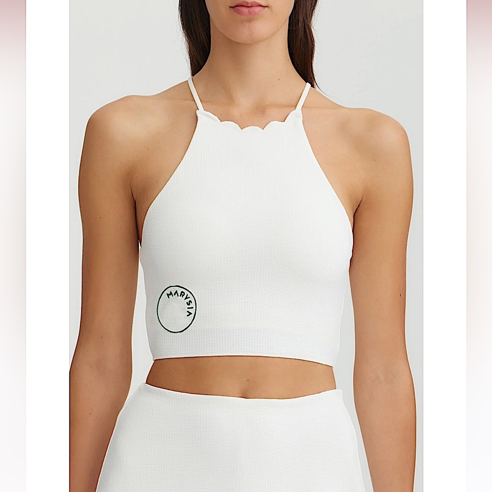 NWT MARYSIA Net Sustain Steffi Scalloped Stretch Recycled Seersucker Sports Bra